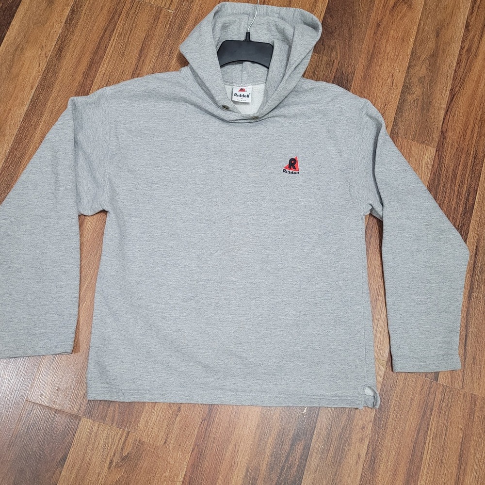 Vintage Riddell Hoodie Mens Medium Gray Embroidered Logo Made in USA Sweatshirt